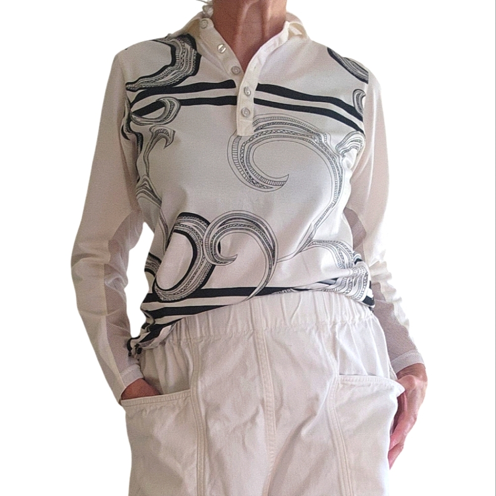 Sansoleil Tania Swirl Vented Outdoors Sports Top sz S cream black